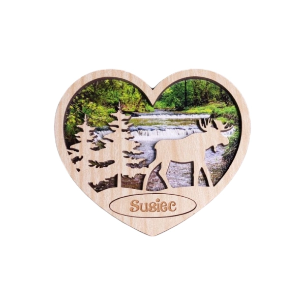 Drewniany magnes 2D serce- Łoś